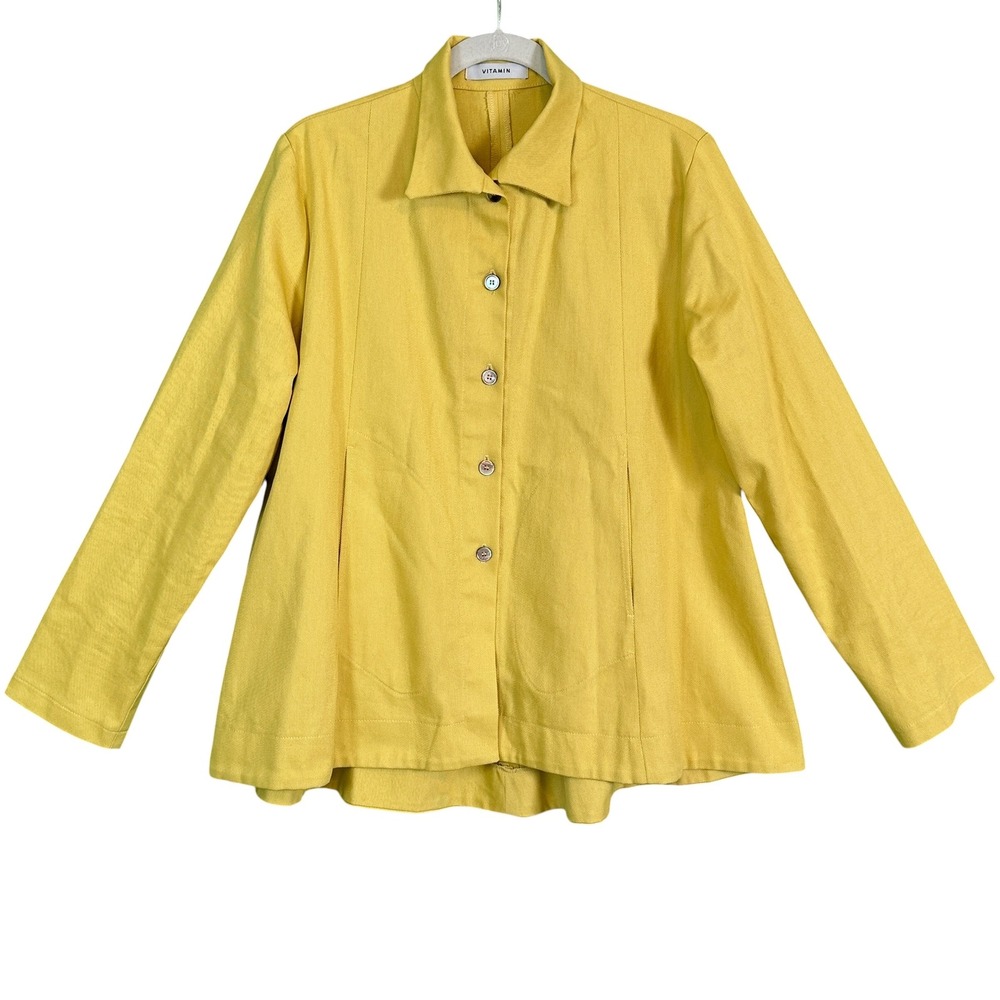 Vitamin Jacket Button Down Swing A-Line Cotton‎ Twill Yellow XL Minimalist